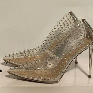 Steve Madden Silver Spiked Jelly Tolima Pump Stiletto Heels in Clear Size 8B